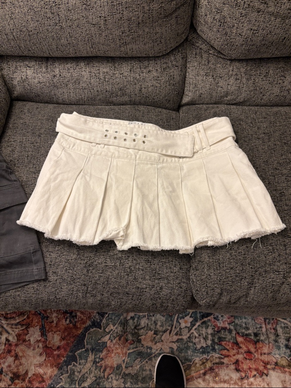 Pleated White Mini Skort with Decorative Waistband